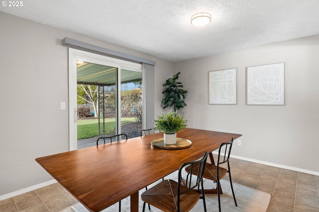 dining room with baseboards and a textured ceiling