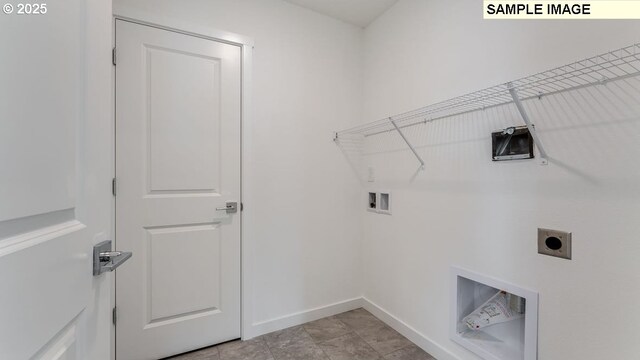 laundry room with laundry area, hookup for a washing machine, electric dryer hookup, and baseboards