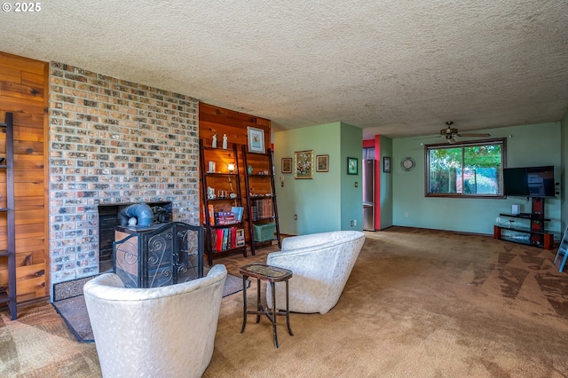 1363 SE 135th Ave, Portland, OR 97233 - living area featuring carpet flooring, ceiling fan, and a textured ceiling