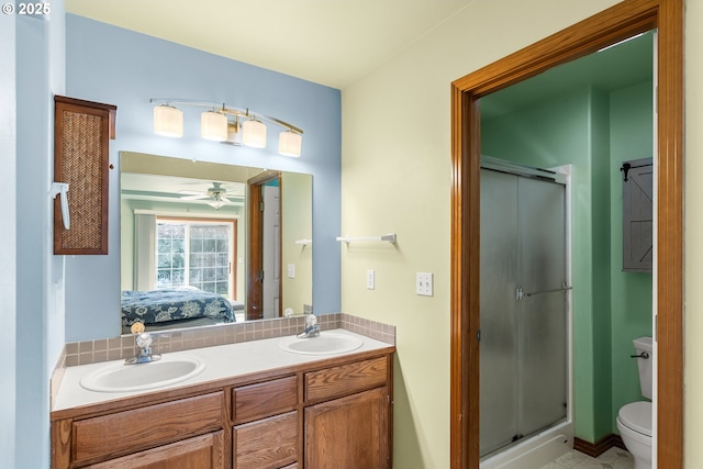 bathroom featuring ensuite bath, a sink, and a stall shower