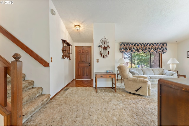 1430 NW 19th St, Gresham, OR 97030 - carpeted living room featuring a textured ceiling and stairway