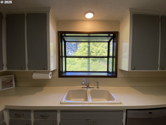 kitchen with light countertops, dishwashing machine, and a sink