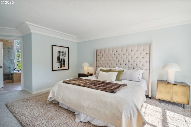 1365 NW 96th Ave, Portland, OR 97229 - bedroom with light colored carpet, baseboards, ornamental molding, and connected bathroom