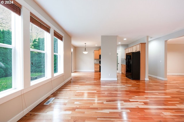 unfurnished living room with a healthy amount of sunlight and light wood-type flooring