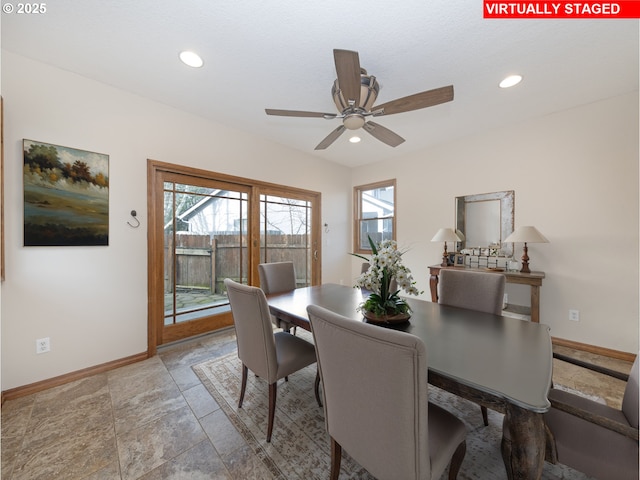 1616 Primrose Ln, Forest Grove, OR 97116 - dining space with baseboards, ceiling fan, and recessed lighting