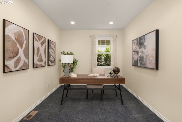 3184 SW 73rd Ave, Portland, OR 97225 - carpeted home office featuring baseboards, visible vents, and recessed lighting