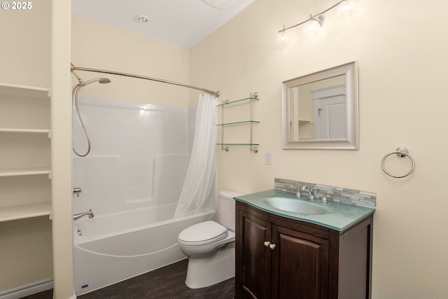 3184 SW 73rd Ave, Portland, OR 97225 - full bathroom with vanity, toilet, shower / bath combo with shower curtain, and wood finished floors