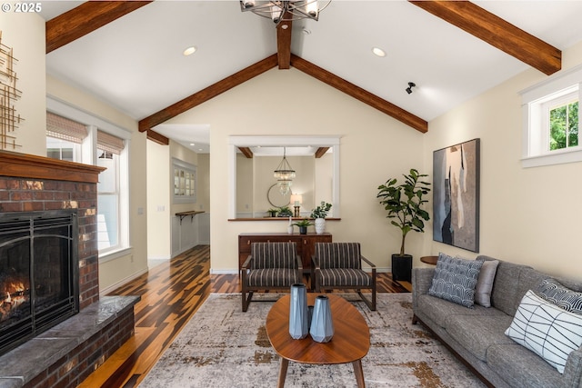 3184 SW 73rd Ave, Portland, OR 97225 - living room with an inviting chandelier, a fireplace, recessed lighting, and wood finished floors