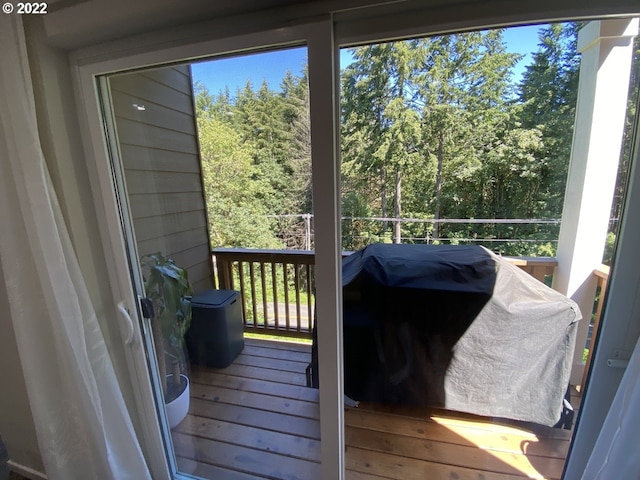 9537 SW 171st Ave, Beaverton, OR 97007 - wooden deck with a view of trees and area for grilling