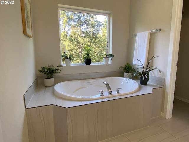 9537 SW 171st Ave, Beaverton, OR 97007 - full bathroom with healthy amount of natural light, a garden tub, and tile patterned flooring