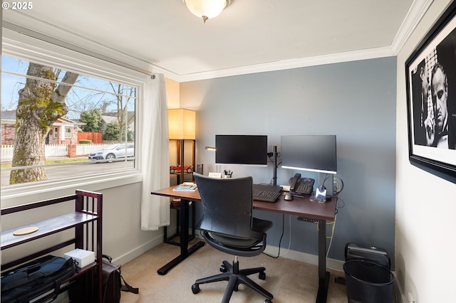 office space featuring baseboards and crown molding