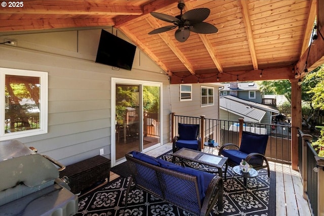 1375 NW Murray Rd, Portland, OR 97229 - deck featuring an outdoor living space, ceiling fan, and area for grilling