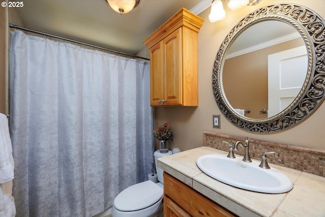 1375 NW Murray Rd, Portland, OR 97229 - full bath featuring vanity, toilet, decorative backsplash, and crown molding