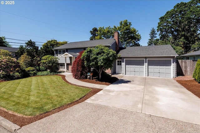 1375 NW Murray Rd, Portland, OR 97229 - view of front of house with concrete driveway, a garage, and a chimney