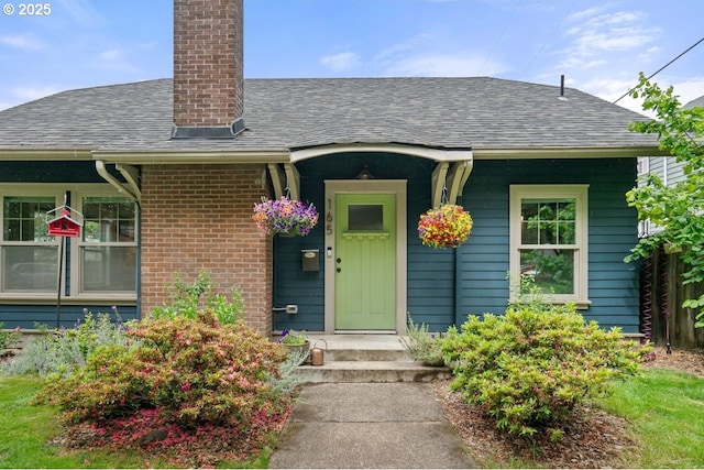 165 15th St, Salem, OR 97301 - entrance to property featuring a chimney and roof with shingles