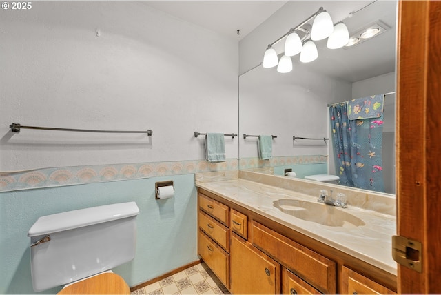 1223 Sable Dr, Roseburg, OR 97470 - bathroom featuring toilet, tile patterned floors, vanity, and a shower with shower curtain