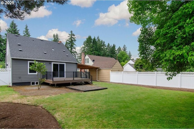 8835 NE Broadway, Portland, OR 97220 - rear view of house with a wooden deck and a shingled roof