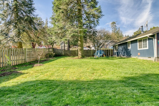 view of yard with a fenced backyard