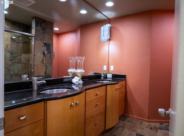 2280 NW 5th St, Gresham, OR 97030 - full bathroom featuring recessed lighting, a sink, double vanity, and a shower stall