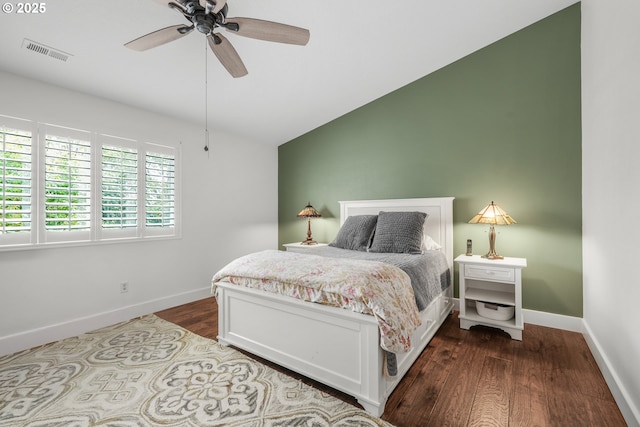966 NW Brookhill St, Hillsboro, OR 97124 - bedroom with baseboards, dark wood finished floors, lofted ceiling, and a ceiling fan