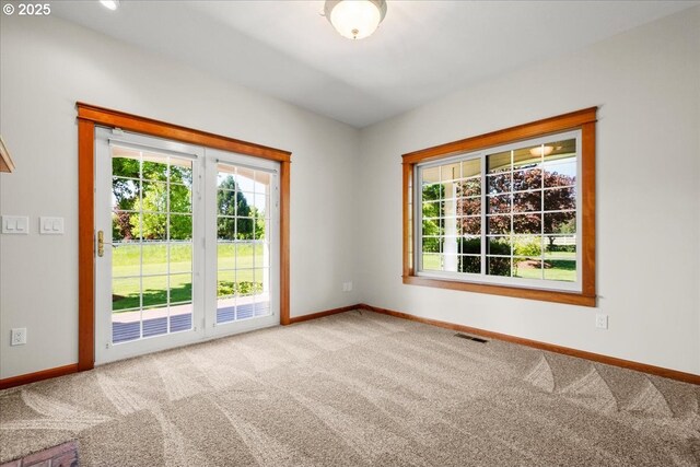 spare room with healthy amount of natural light, carpet, and baseboards