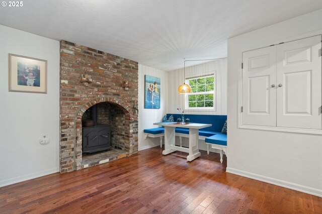 5239 Madrona St, Lake Oswego, OR 97035 - office area featuring a wood stove and hardwood / wood-style flooring