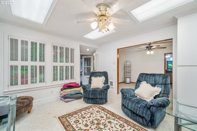 14000 NE 97th Ave, Vancouver, WA 98662 - sitting room featuring a ceiling fan, ornamental molding, carpet flooring, and baseboards