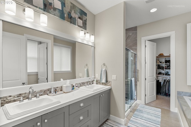 6435 SE Ketchum St, Milwaukie, OR 97267 - bathroom with a shower stall, double vanity, a spacious closet, and a tub