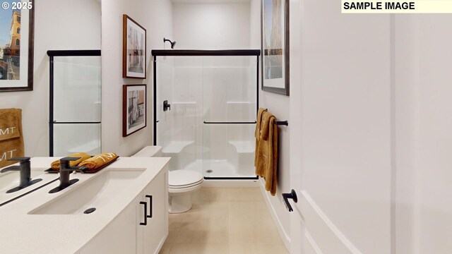 14924 NW Legend St, Portland, OR 97229 - bathroom featuring vanity, tile patterned floors, toilet, and walk in shower
