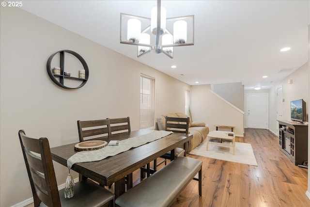 525 SW 207th Ave, Beaverton, OR 97006 - dining area with a chandelier, light wood-type flooring, recessed lighting, and baseboards