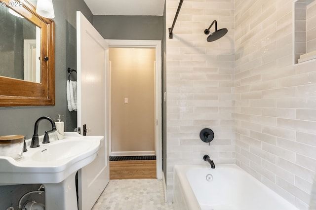 5932 NE 29th Ave, Portland, OR 97211 - bathroom with bathtub / shower combination, wood finished floors, and a sink