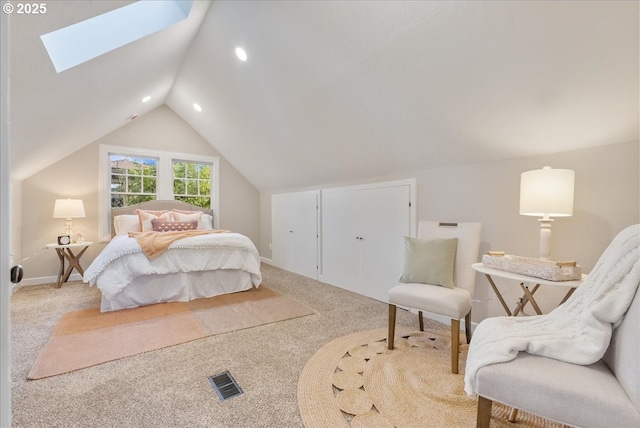 5932 NE 29th Ave, Portland, OR 97211 - bedroom featuring carpet floors, recessed lighting, a skylight, and lofted ceiling