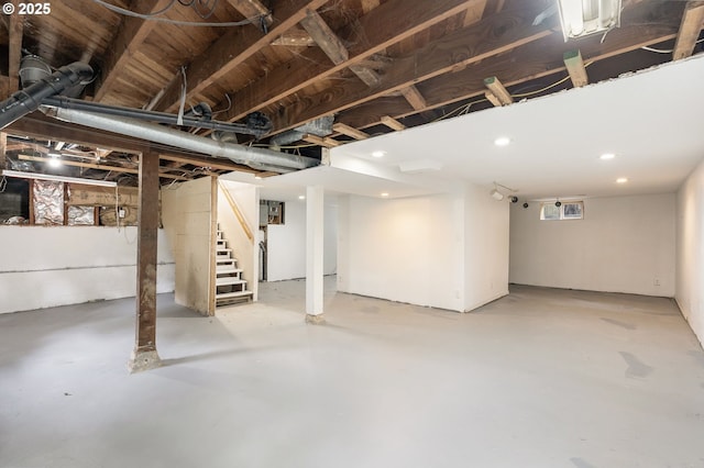 5932 NE 29th Ave, Portland, OR 97211 - basement with stairs, electric panel, and recessed lighting