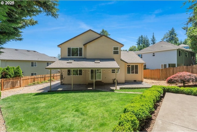 18169 SW Shady Meadow Ct, Beaverton, OR 97007 - rear view of house with a patio, crawl space, and a shingled roof