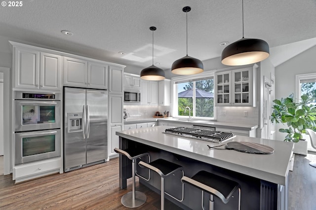 1811 NW Rosefinch Ln, Portland, OR 97229 - kitchen featuring appliances with stainless steel finishes, plenty of natural light, backsplash, a sink, and a textured ceiling