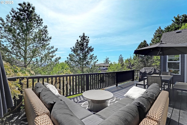 1811 NW Rosefinch Ln, Portland, OR 97229 - wooden terrace featuring outdoor lounge area and grilling area