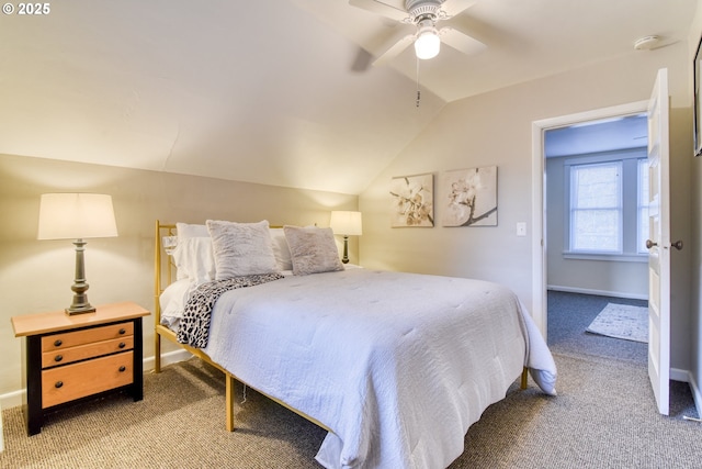 5120 NE Glisan St, Portland, OR 97213 - bedroom featuring carpet floors, lofted ceiling, ensuite bath, ceiling fan, and baseboards