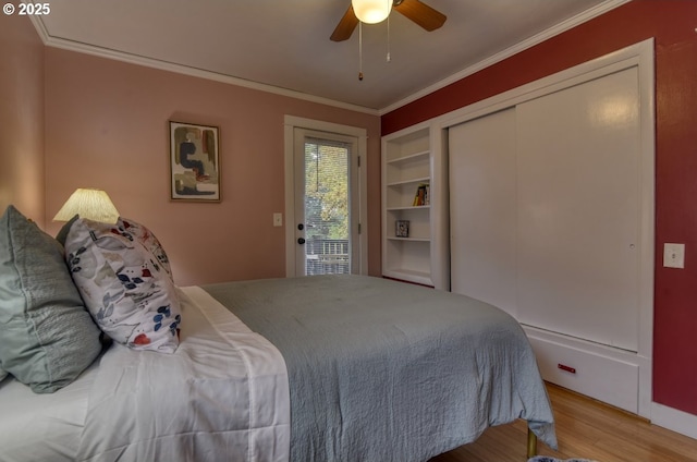 5120 NE Glisan St, Portland, OR 97213 - bedroom with ornamental molding, baseboards, wood finished floors, and ceiling fan
