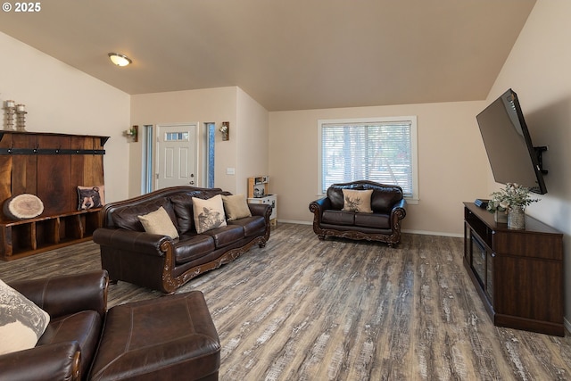 16050 Dick Rd, La Pine, OR 97739 - living area featuring vaulted ceiling and wood finished floors