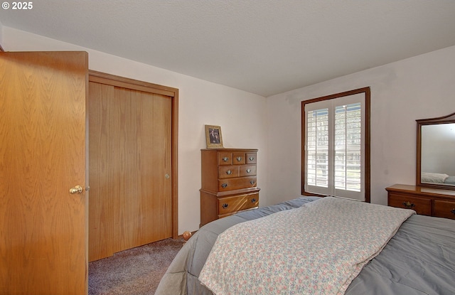 carpeted bedroom with a closet