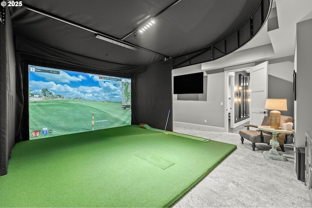 playroom featuring golf simulator