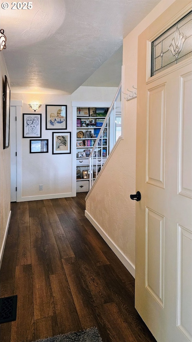 1159 Fir Acres Dr, Eugene, OR 97401 - corridor featuring dark wood-style flooring and a textured ceiling