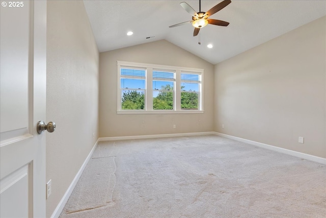 5809 NW 26th Ave, Camas, WA 98607 - spare room featuring a ceiling fan, lofted ceiling, carpet, and recessed lighting