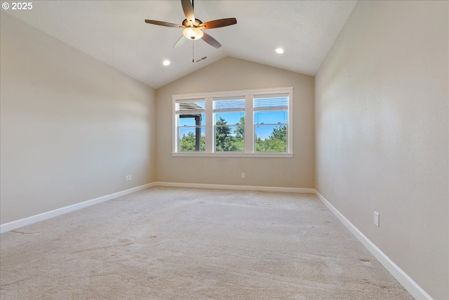 5809 NW 26th Ave, Camas, WA 98607 - spare room with lofted ceiling, ceiling fan, light carpet, and recessed lighting