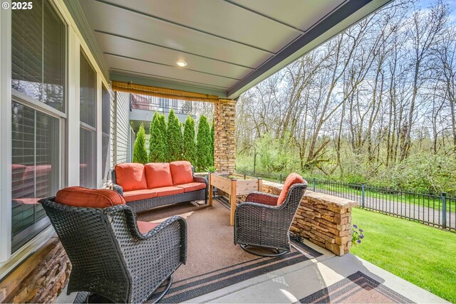 7705 NW Quinault St, Camas, WA 98607 - view of patio / terrace featuring an outdoor hangout area and fence