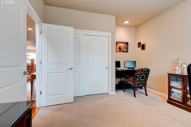 16710 NE 5th St, Vancouver, WA 98684 - office area featuring light carpet, recessed lighting, and baseboards