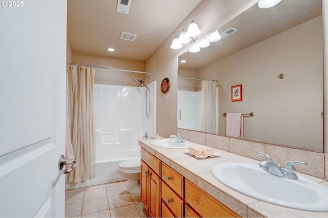 16710 NE 5th St, Vancouver, WA 98684 - bathroom with tile patterned flooring, shower / tub combo, double vanity, and toilet