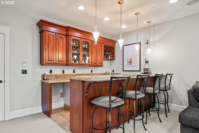 904 NE 224th Cir, Ridgefield, WA 98642 - indoor wet bar featuring recessed lighting, baseboards, hanging light fixtures, and light carpet