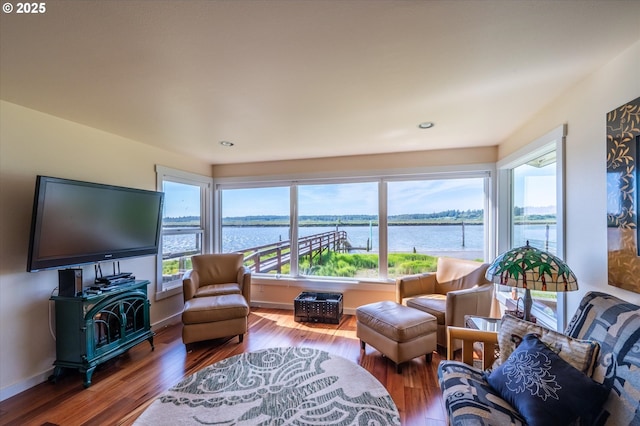 57569 Parkersburg Rd, Bandon, OR 97411 - living room featuring wood finished floors, healthy amount of natural light, and recessed lighting