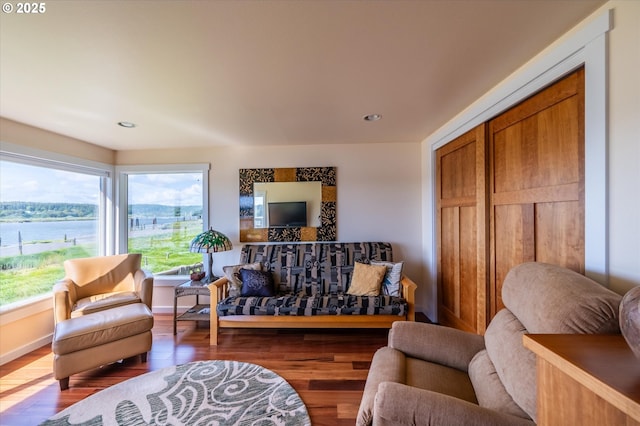 57569 Parkersburg Rd, Bandon, OR 97411 - living room featuring wood finished floors and recessed lighting